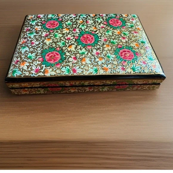 Elegant & Smooth Hand Painted Large Floral Art Kashmiri Paper Mache Jewelry Box